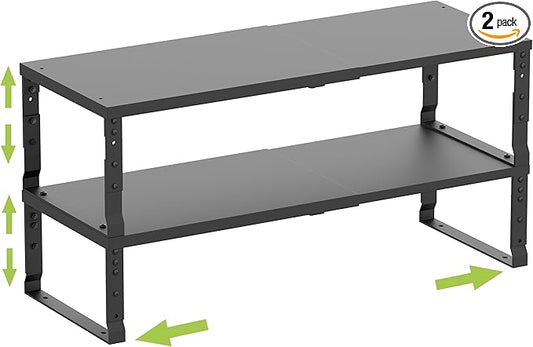 Expandable Stackable Spice Rack Organizer for Kitchen Cabinet,Adjustable Counter Shelf, countertop, Pantry,Cupboard,Bathroom,Bedroom(2Packs/Black/Medium)-NeatNest