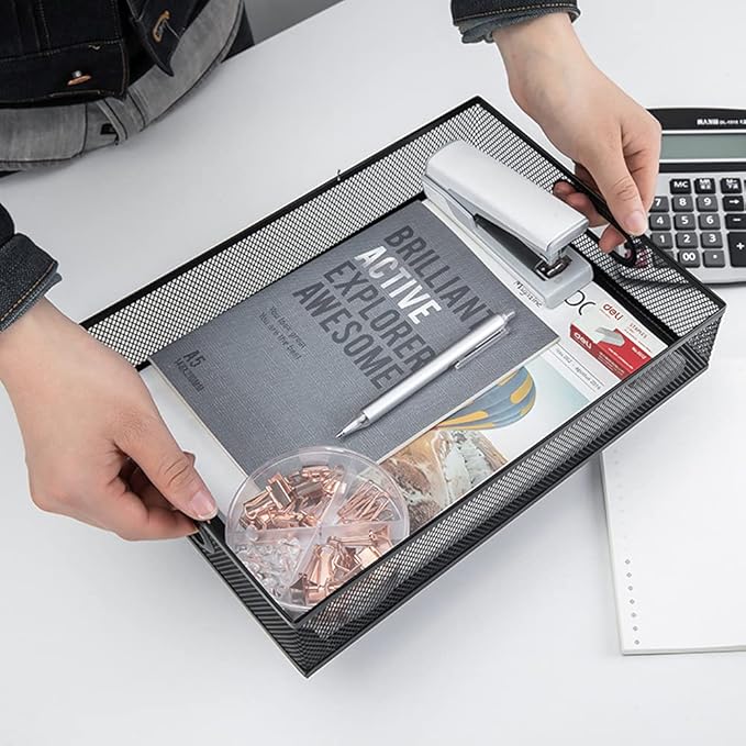 Desk Drawer Organizer, A4 Large Metal Mesh Desk Rrganizer Tray, Versatile Storage Box Set for Office Home Supplies,13 x 9 inches-NeatNest
