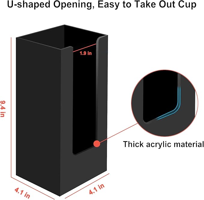 MYITYARD Coffee Cup Dispenser, Cup and Lid Organizer fits 5 to 16 oz Disposable Paper & Plastic Cups, Acrylic Cup Holder for Table Countertop, Black