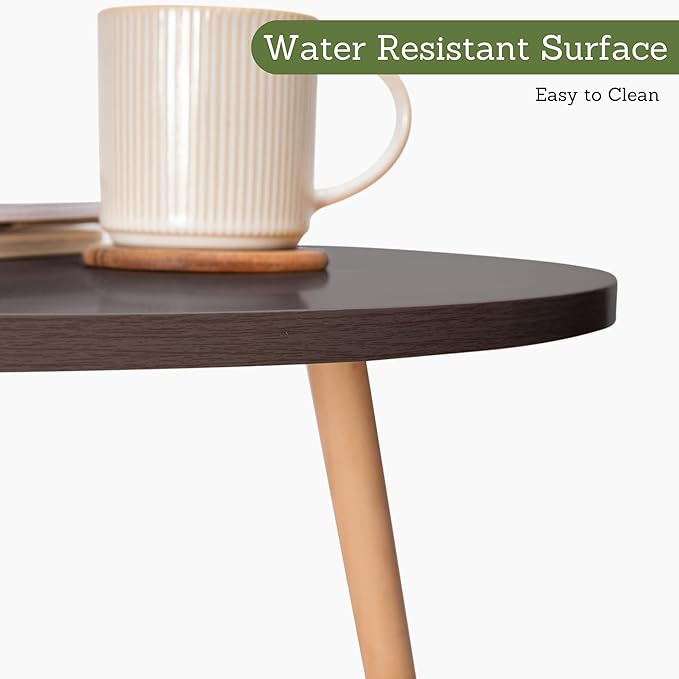 DECOMIL - Modern Round Side Table, End Table for Small Places, Living Room, Office, Balcony, Industrial End Table for Coffee, Laptop - Brown