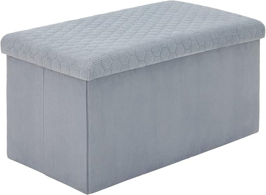 B FSOBEIIALEO Foldable Velvet Ottoman Bench - Blue Storage Cube with 80L Capacity, Multi-Functional Footstool for Bedroom (30x15x15 Inches)