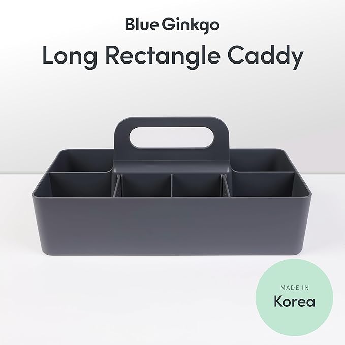 BLUE GINKGO Stackable Organizer Caddy – Korean-Made Portable Tote for Bathroom, Office, Crafts, or School Supplies (Long Rectangle, Gray)-NeatNest