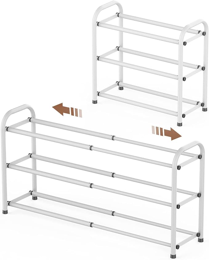 Gonfoam 3-Tier Expandable Shoe Rack,Adjustable Shoe Shelf Storage Organizer Heavy Duty Metal Free Standing Shoe Rack for Entryway Closet Doorway (White)-NeatNest