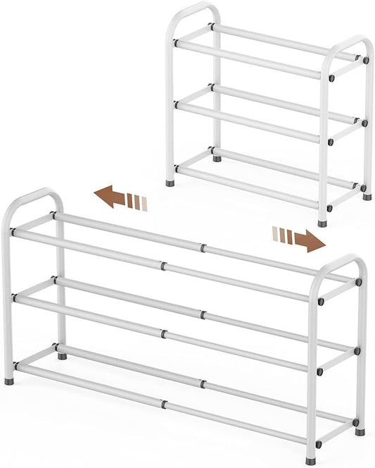 Gonfoam 3-Tier Expandable Shoe Rack,Adjustable Shoe Shelf Storage Organizer Heavy Duty Metal Free Standing Shoe Rack for Entryway Closet Doorway (White)-NeatNest