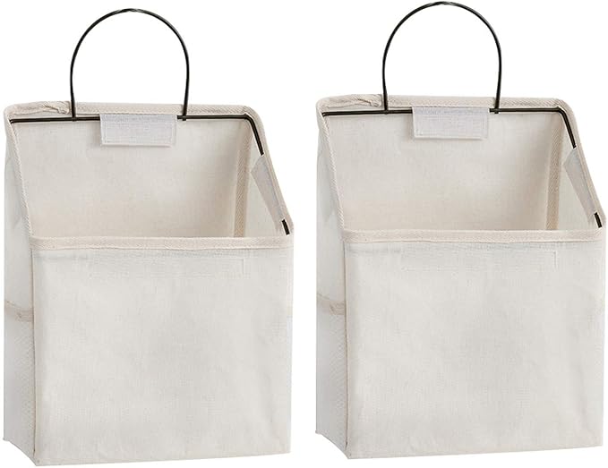 2 Pcs Wall-Hanging Storage Bags, Desktop Organizer Basket Cotton Linen Hanging Storage Basket for Kitchen,Bderoom,Living Room