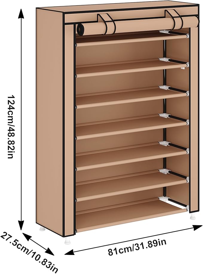 Laiensia 7-Tier Vertical Shoe Rack Organizer, Space Saving Shoe Storage Organizer, Non-Woven Cover Shoe Shelf Holds 28-35 Pairs for Bedroom, Hallway, Closet Entryway, Brown-NeatNest