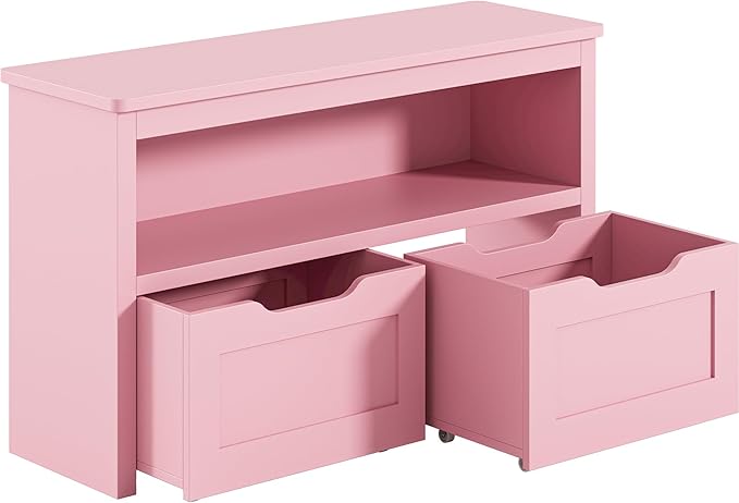 IRONCK Toy Storage and Organizer for Boys and Girls, Toy Chest with Shelf and Removable Drawers, Toy Box for Bedroom, Playroom and Nursery, Pink