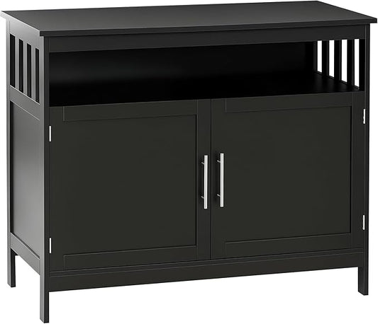 HOMCOM Sideboard Buffet Cabinet, Modern Coffee Bar Cabinet with 2-Level Shelf and Open Compartment, Black-NeatNest