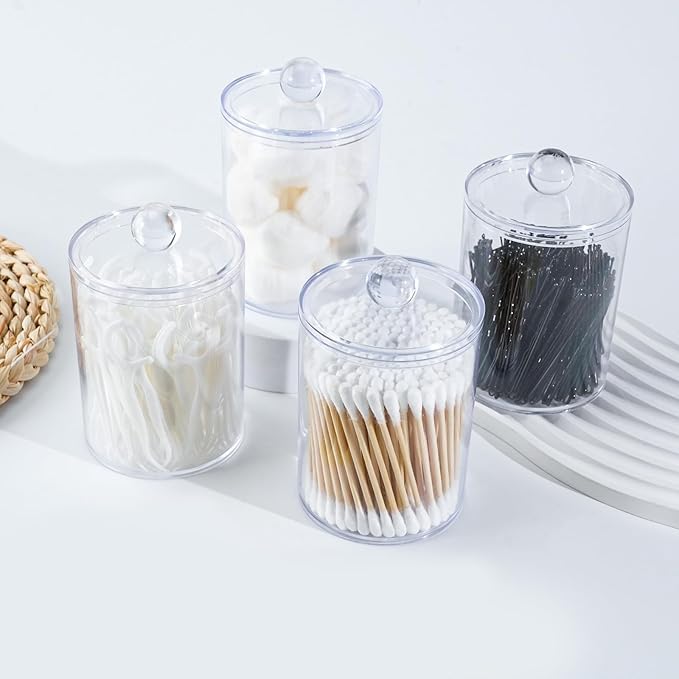 2 PACK Qtip Holder-10 oz, 12 oz, Qtip Holder Dispenser for Bathroom Canister Storage Organization, Vanity Makeup Organizer, for Cotton Swabs, Balls, Pads, Floss Picks(Clear)