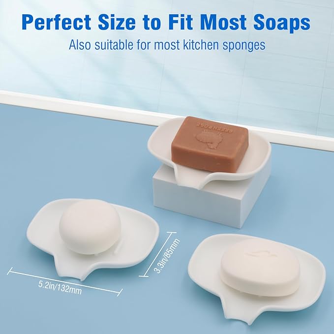 3 Pack Soap Bar Holder, AIMAIAIMAI Self Draining Soap Dish, Quick Drainage, Soap Dishes for Bathroom, Shower, Silicone Soap Tray for Kitchen, Dishwasher Safe (White)-NeatNest