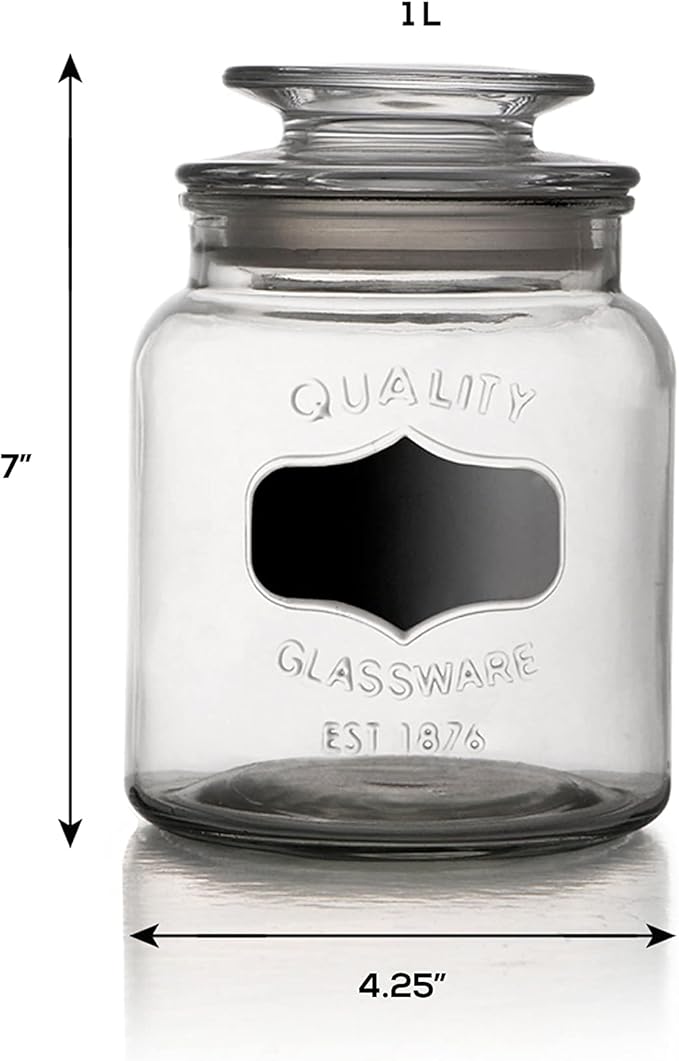 American Atelier Canister Set 3-Piece Glass Jars in 33oz, 44oz & 60oz Chic Retro w/ Airtight Lids, Chalkboard, for Cookies, Candy, Coffee, Flour, Sugar, Rice, Pasta, Cereal & More, Clear