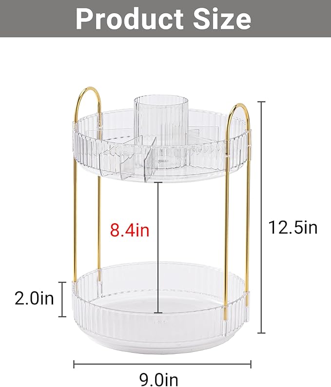 360 Rotating Makeup Organizer,2 Tier Large Capacity Make Up Organizers and Storage,Skincare Perfume Vanity Organizers,Bathroom Cosmetics Storage Organizer Countertop(Clear)-NeatNest