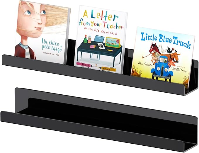 Carmanon Magnetic Book Shelf for Whiteboard, Reusable Acrylic Book Display Shelf with Strong Adsorption Capacity, Magnetic Book Holder for Classroom Refrigerator Office Teacher Kids, Black-NeatNest