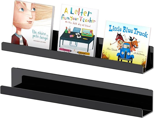 Carmanon Magnetic Book Shelf for Whiteboard, Reusable Acrylic Book Display Shelf with Strong Adsorption Capacity, Magnetic Book Holder for Classroom Refrigerator Office Teacher Kids, Black-NeatNest