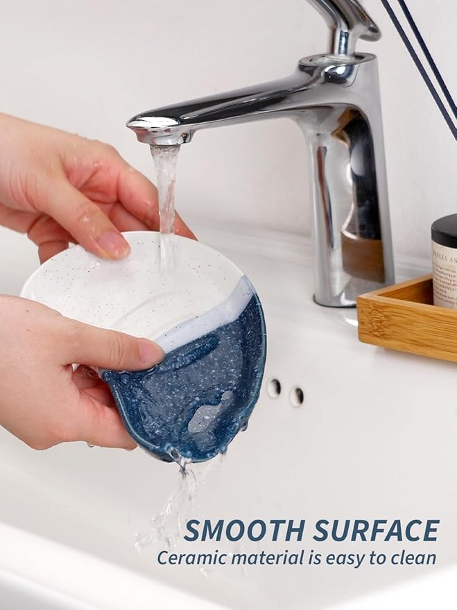 Ceramic Soap Dish – Blue & White Split-Glazed Porcelain Soap Holder with Drainage Grooves, Modern Sink or Bathroom Accessory, Stylish and Easy to Clean-NeatNest