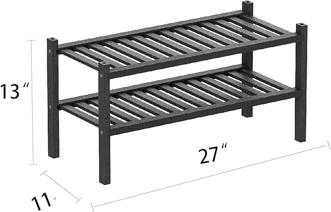 Shoe Rack 2-Tier Organizer-Stackable Storage Shelf with Multi-Function Combinations-Free Standing Bamboo Shoe Racks for Closet,Entryway,Hallway,Bathroom,Living Room Shoe Organization (Black, 2-Tier)-NeatNest