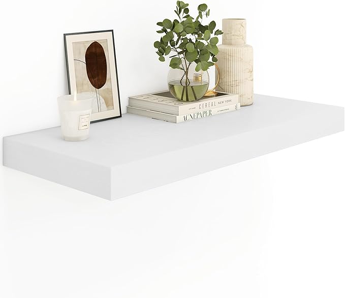 Heimlove 12" Deep White Floating Shelves for Wall, 24 Inch Wall Shelf Bathroom Shelves Set of 1, Wall Mounted Shelves for Books Living Room Laundry Room Bedroom Kitchen Home Office-NeatNest