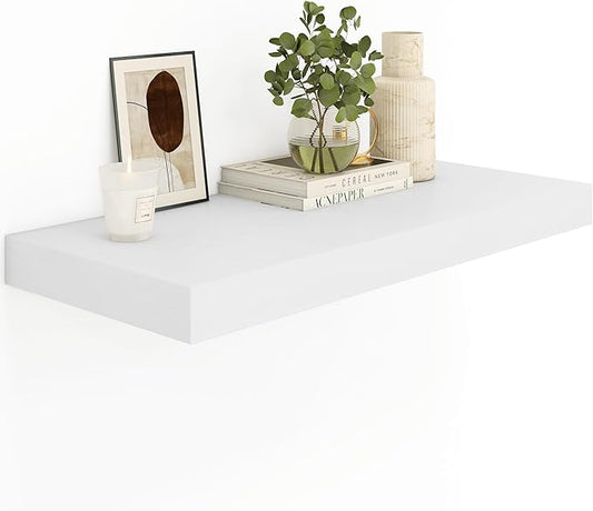 Heimlove 12" Deep White Floating Shelves for Wall, 24 Inch Wall Shelf Bathroom Shelves Set of 1, Wall Mounted Shelves for Books Living Room Laundry Room Bedroom Kitchen Home Office-NeatNest