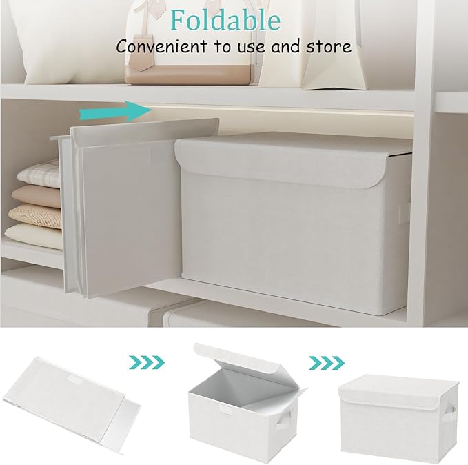 Foldable Storage Bin, Cube Organizer Basket with Flip-Top Lid and 2 Handles, Decorative Boxes for Shelves with Cover for Clothes, Towels, Blanket, 4 Pack, White, 13 x 9 x 7.9 In, XSNY12WM-4-NeatNest
