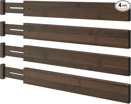 BAMEOS Drawer Divider,Expandable Bamboo Separators Adjustable Utensil Knife Fork Tool Kitchen Organizer, Clothes Fabric Drawer Organizer In Bathroom Bedroom Office, Cabinet Dresser Organizer 4-pack-NeatNest