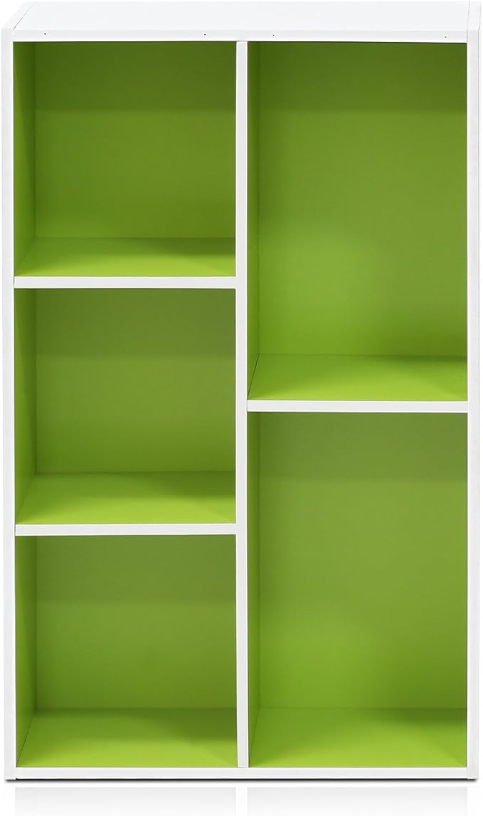 Furinno Luder Bookcase / Book / Storage , 5-Cube, White/Green-NeatNest