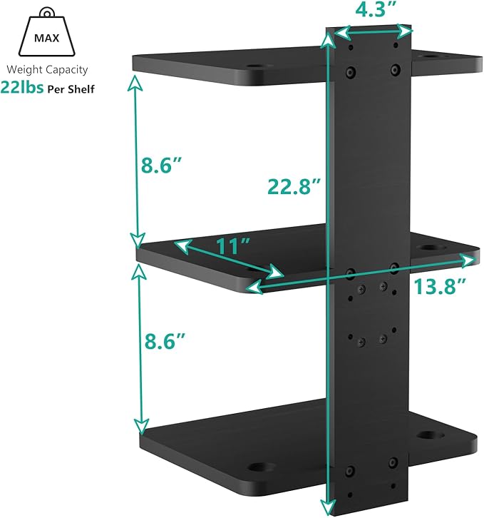 WALI Projector Mount Floating TV Shelf, Holds Up to 22lbs, Wooden Floating Shelf for Under TV for DVD Players, Cable Boxes, Routers, Game Consoles, PlayStation Accessories (CS303NB), 3 Shelves