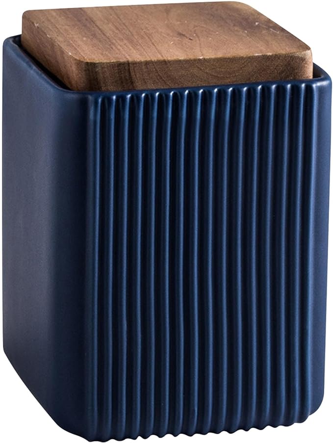 Ceramic Storage Jars Modern Elegant Highly Polished Airtight Storage Canisters with Lid Whiteware Food Stroage Jar for Kitchen Spice Tea Vanilla Sugar Coffee Beans (Blue-750ML)-NeatNest
