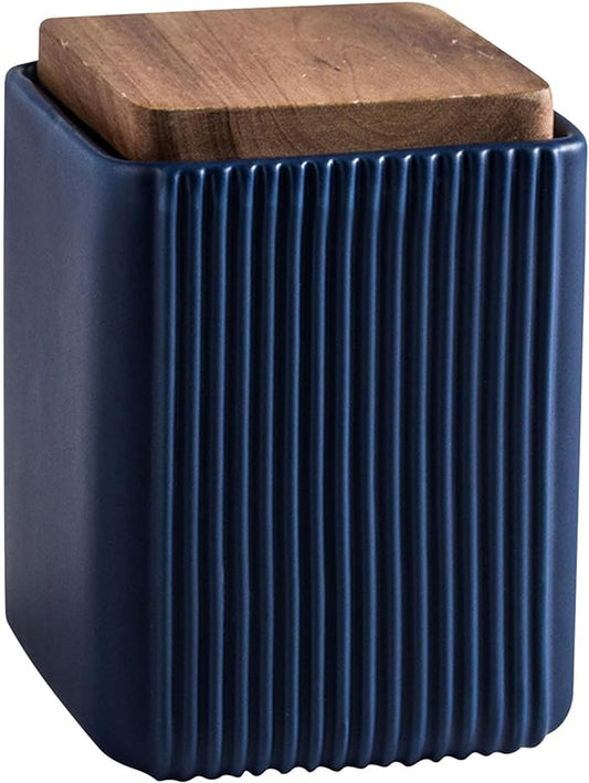 Ceramic Storage Jars Modern Elegant Highly Polished Airtight Storage Canisters with Lid Whiteware Food Stroage Jar for Kitchen Spice Tea Vanilla Sugar Coffee Beans (Blue-750ML)-NeatNest
