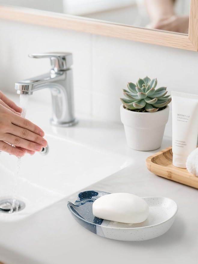Ceramic Soap Dish – Blue & White Split-Glazed Porcelain Soap Holder with Drainage Grooves, Modern Sink or Bathroom Accessory, Stylish and Easy to Clean-NeatNest