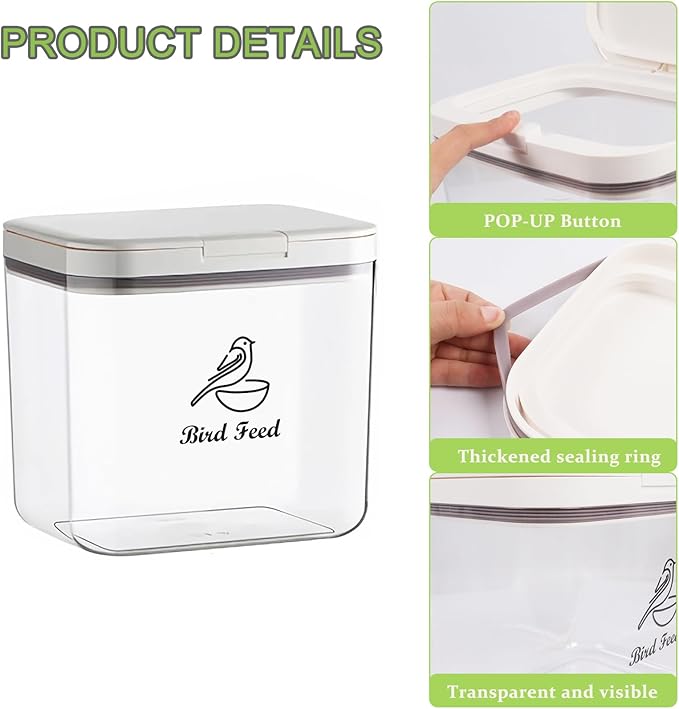 Airtight Bird Seed Storage Container with Flip Lid,4Lbs Bird Seed Container with Scoop,Wild Bird Seed Storage Bin,Bird food container-NeatNest
