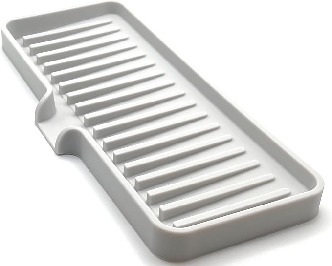 Happitasa Silicone Soap Dish Tray and Sponge Holder with Drain Chute | Bathroom and Kitchen Sink Organizer Caddy (Light Grey, 9"x3.5", 5.6 Ounces)-NeatNest