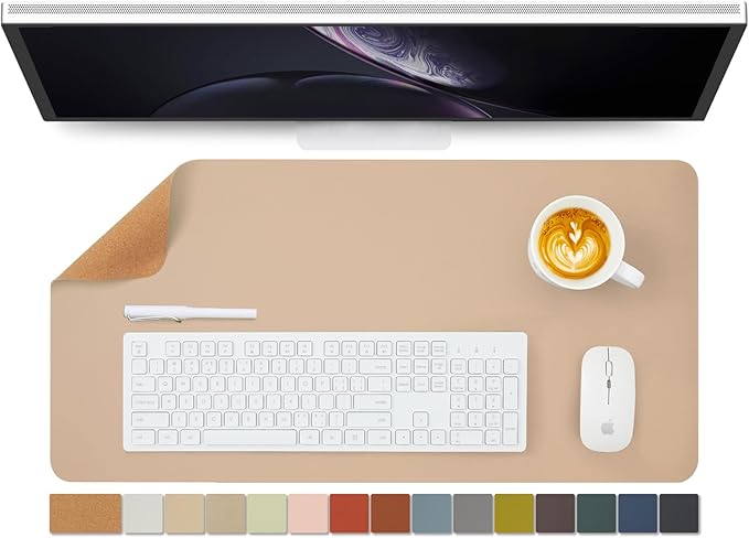 Cork Desk Mat - Dual-Sided Desk Pad for Office and Home - Desk Organization and Accessories - Ideal for Large Mouse Pad and Desk Mats on Top of Desks(Apricot,27.6"x 13.8")-NeatNest