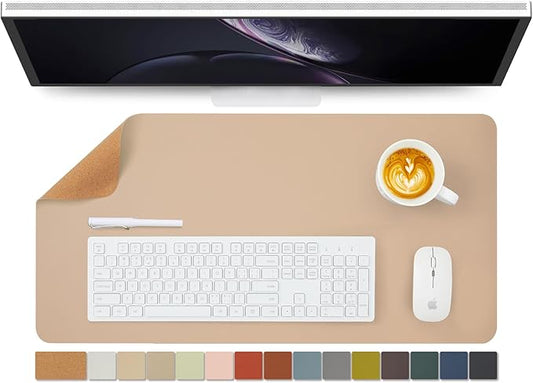 Cork Desk Mat - Dual-Sided Desk Pad for Office and Home - Desk Organization and Accessories - Ideal for Large Mouse Pad and Desk Mats on Top of Desks(Apricot,27.6"x 13.8")-NeatNest