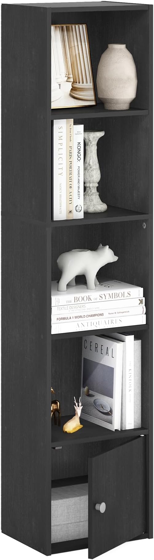 Furinno Luder Shelf Bookcase with 1 Door Storage Cabinet, Blackwood-NeatNest