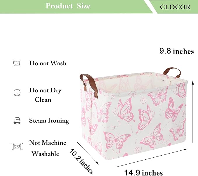CLOCOR Rectangular Pink Basket, Collapsible Storage Bin, Waterproof Storage Box with Handles, Gift Organizer, Shelf Basket(Pink Butterfly)-NeatNest