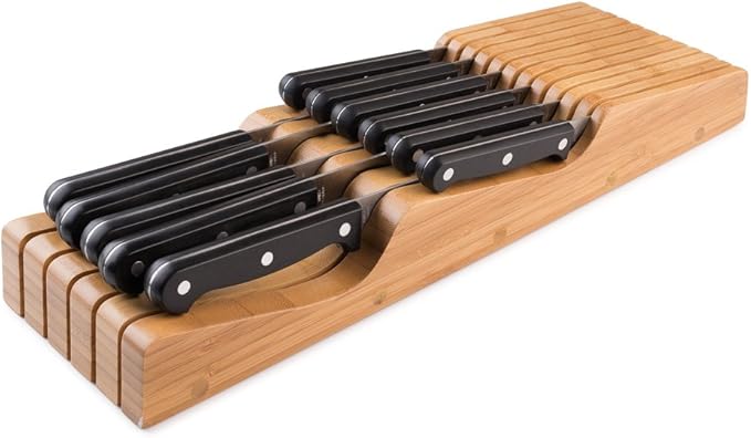 Bellemain 100% Pure Bamboo in Drawer Knife Block | 16 Knife Slots Knife Drawer Organizer | Store Knives Safely with The Blades Down | Storage Solution for Your Kitchen | Knife Organizer Drawer Insert-NeatNest