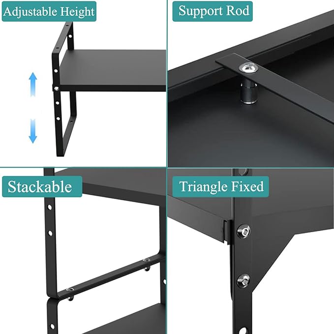 Expandable Kitchen Cabinet Shelf Organizers, Stackable Metal Pantry Storage Shelves Rack, Adjustable Counter Spice Shelf for Cabinets, Countertop, Cupboard Organizers and Storage, Black-NeatNest