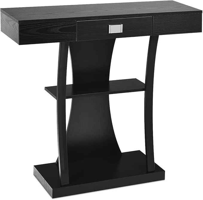 Giantex Console Table, Sofa Table with Drawer and 2-Tier Shelves, Accent Table for Entryway, Hallway and Living Room (Black)-NeatNest