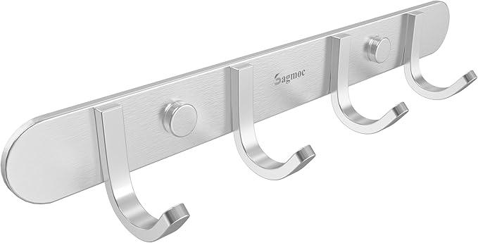Coat Hook Rack Brushed Nickel 10.6-Inch Coat&Towel Hook Rail Wall Mounted with 4 Hooks, Durable Wall Hangers for Bedroom, Bathroom, Foyer, Hallway (SUS304 Stainless Steel)-NeatNest