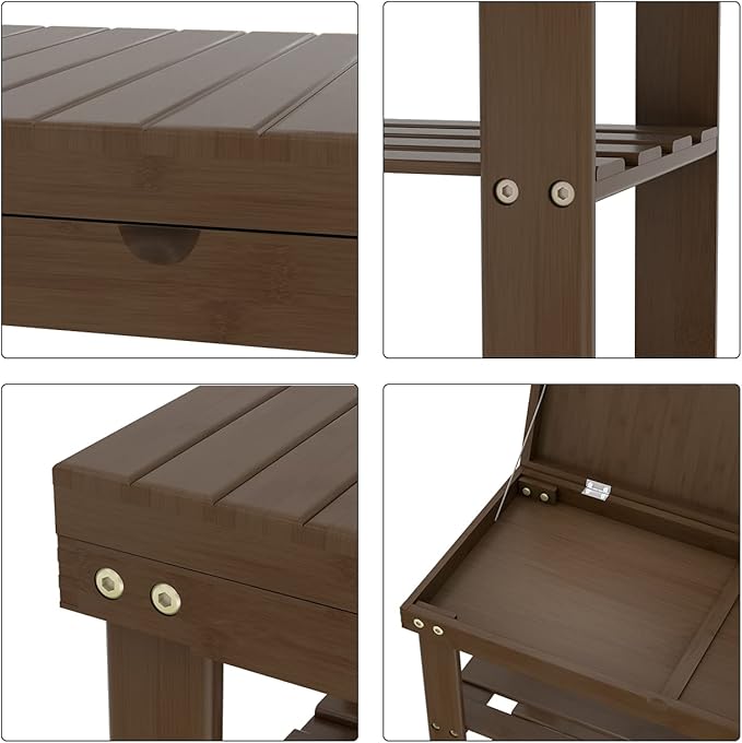 Zhuoyue Bamboo Shoe Rack Bench with Storage Shelf for Entryway Small Space Organizer Indoor Outdoor Use Walnut Brown