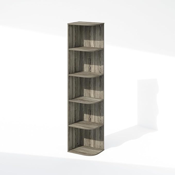 Furinno Reed 5-Tier Space Saving Corner Storage Display Shelf, French Oak-NeatNest