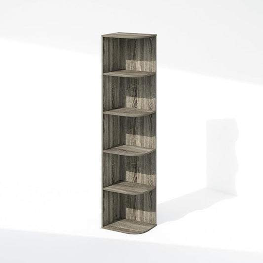 Furinno Reed 5-Tier Space Saving Corner Storage Display Shelf, French Oak-NeatNest