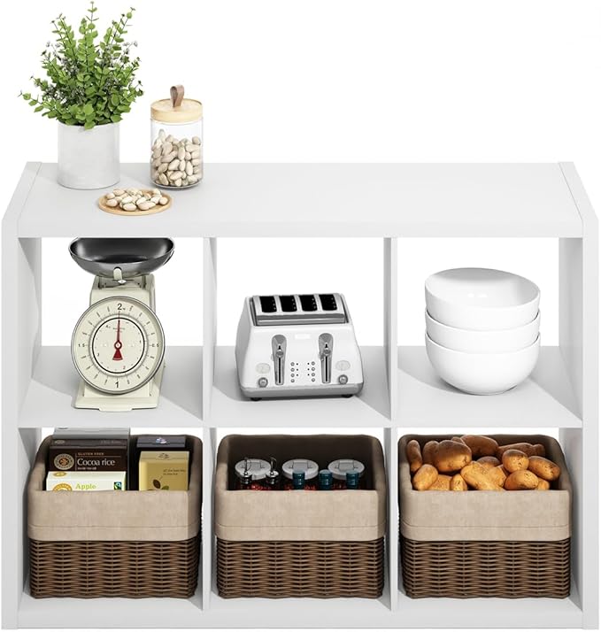 Furinno Hermite 6-Cube Open Shelves Kitchen Storage, Kitchen Island, Bakers Rack, Buffet Sideboard, White-NeatNest