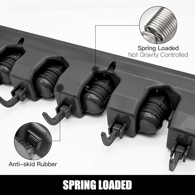 IMILLET Mop and Broom Holder, Wall Mounted Organizer-Mop and broom Storage Tool Rack with 5 Ball Slots and 6 Hooks (Black)-NeatNest