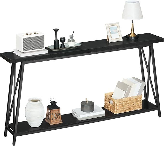 Console Table, 63" Industrial Entryway Table, Extra Long Sofa Table Behind Couch, X-Shaped Support, for Entryway, Hallway, Living Room, Black CTHB4801-NeatNest