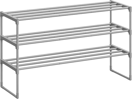 SONGMICS Shoe Rack, 3-Tier Shoe Organizer, Metal Storage Shelf, Upright or Upside Down, for 16-20 Pairs, Stackable, for Entryway, 11.8 x 36.2 x 21.7 Inches, Gray ULSA303G01-NeatNest