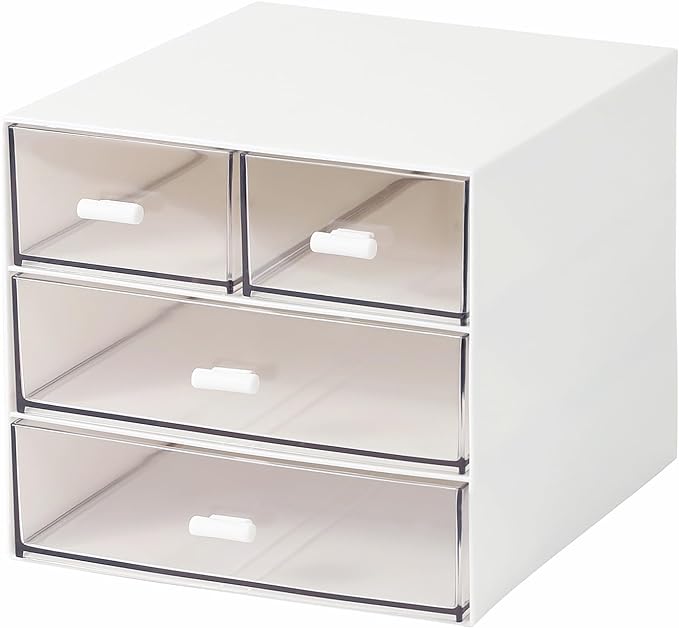Makeup Organizer with 4 Drawers, Desk Organizer, Cosmetics Storage Box for nail polish, Lipstick, Brushes, Jewelry, Skincare, Bathroom Organization Boxes - White-NeatNest