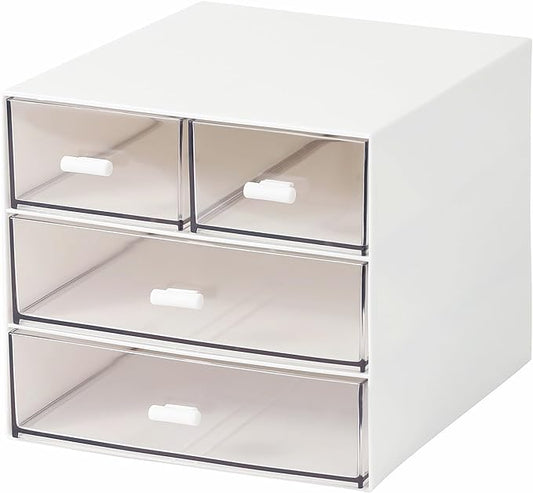 Makeup Organizer with 4 Drawers, Desk Organizer, Cosmetics Storage Box for nail polish, Lipstick, Brushes, Jewelry, Skincare, Bathroom Organization Boxes - White-NeatNest
