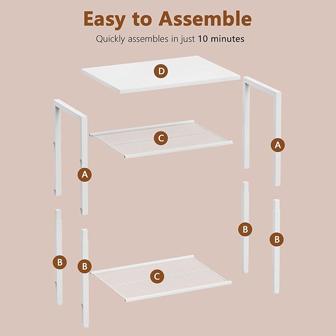 Hoctieon 3 Tier End Table, Telephone Table, Narrow Side Table with Storage, Nightstand for Small Spaces, Metal Frame, for Living Room, Bedroom, Sofa Couch, Hall, Easy Assembly, White