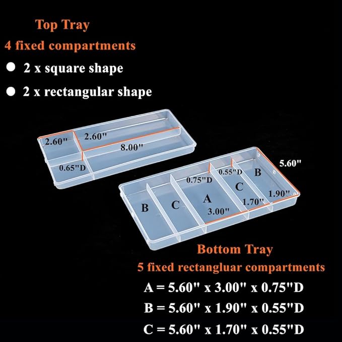 BangQiao 2-Tier Trays Clear Gray Plastic Storage Container Organizer Box, Multipurpose Portable Carrying Case with Latch Lock and Handle for Art, Craft, Sewing Supplies, First Aid, Makeup